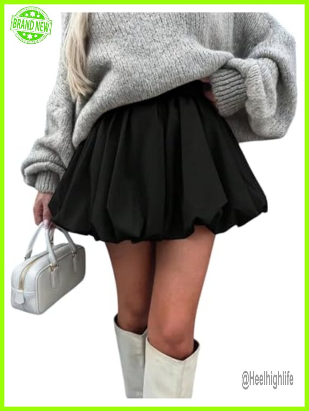 Bubble Skirt Elastic Waist Pleated Hem Mini Y2K Going Out